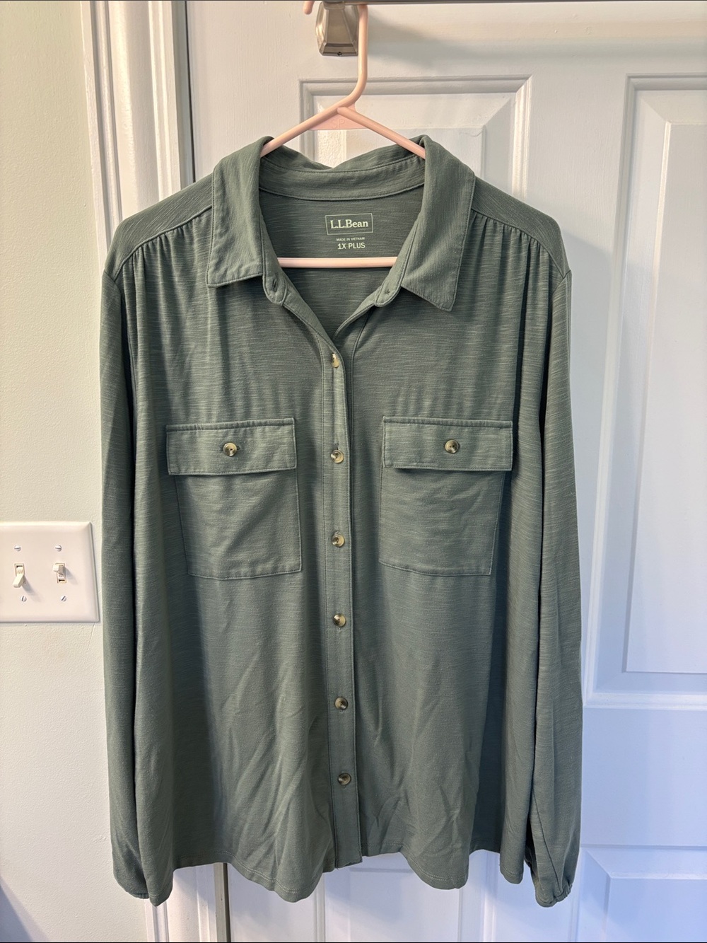 L.L. Bean Women's Sage Green Camden Hills Button-Front Tencel Blend Tee